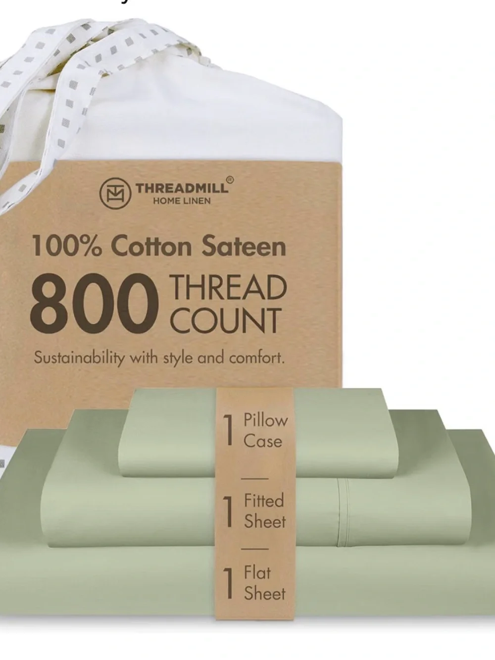 800-Thread Cotton Sateen Sheet Set in Sage Green